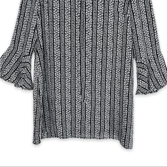 ASOS Goldie Janey Striped Leaf Printed Shift Dress With Bell Sleeves & Neck Tie - Picture 5 of 12